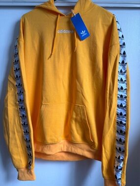 adidas Yellow Hoodie with Trefoil Sleeve Tape